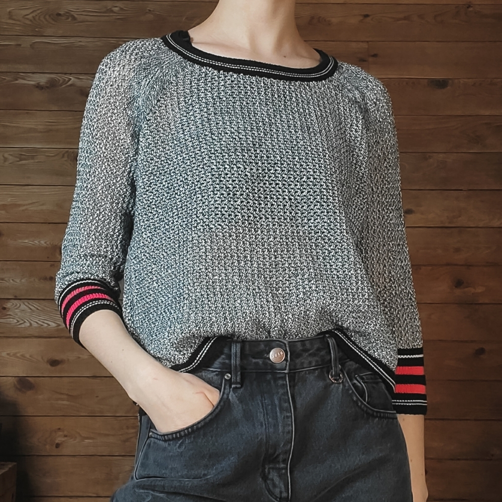 Twik Grey Knitted Sweater with Pink Stripes